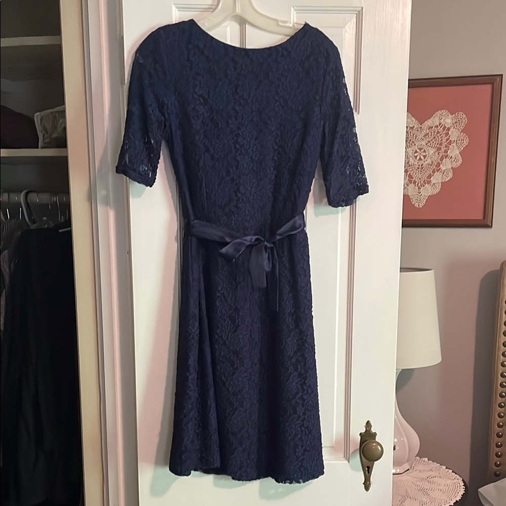Shabby Apple Blue A-Line Midi Dress with 3/4 Sleeves
